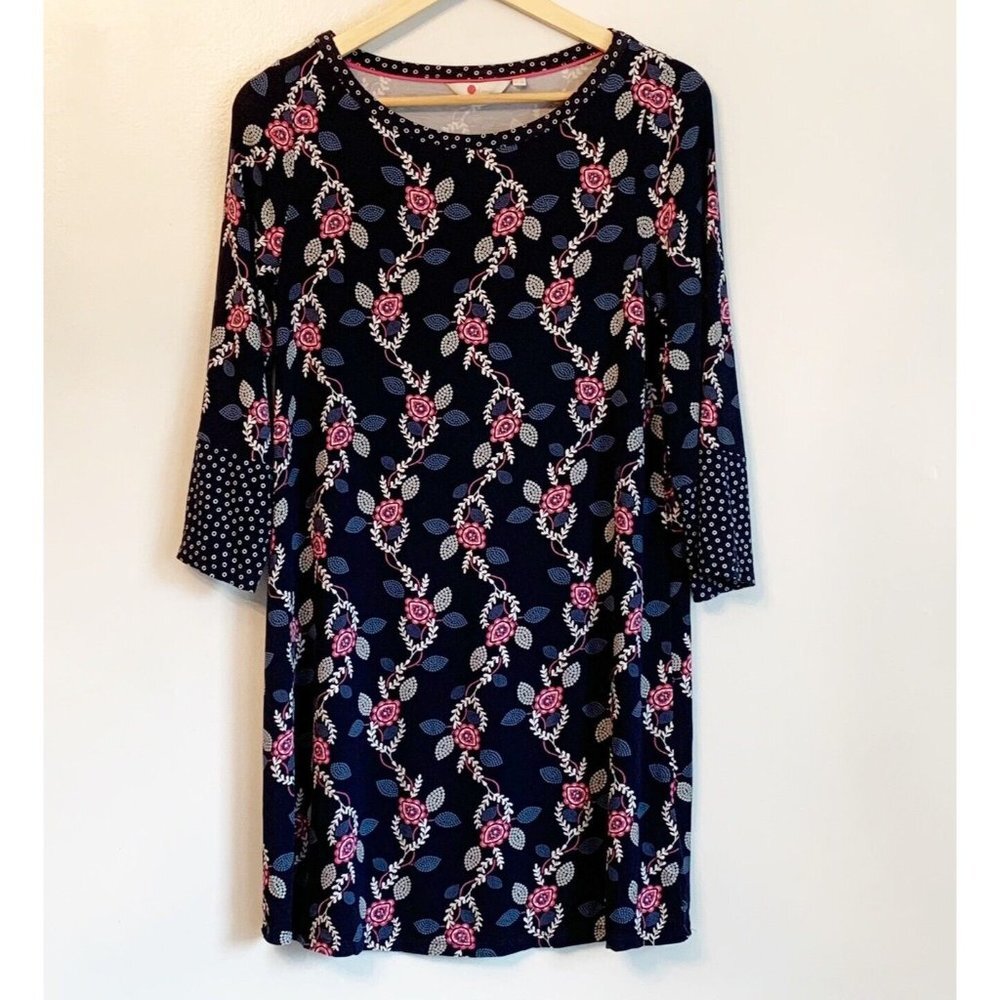Boden Women’s Navy Floral Tunic Dress 8 Bell Sleeves Boho Cottagecore